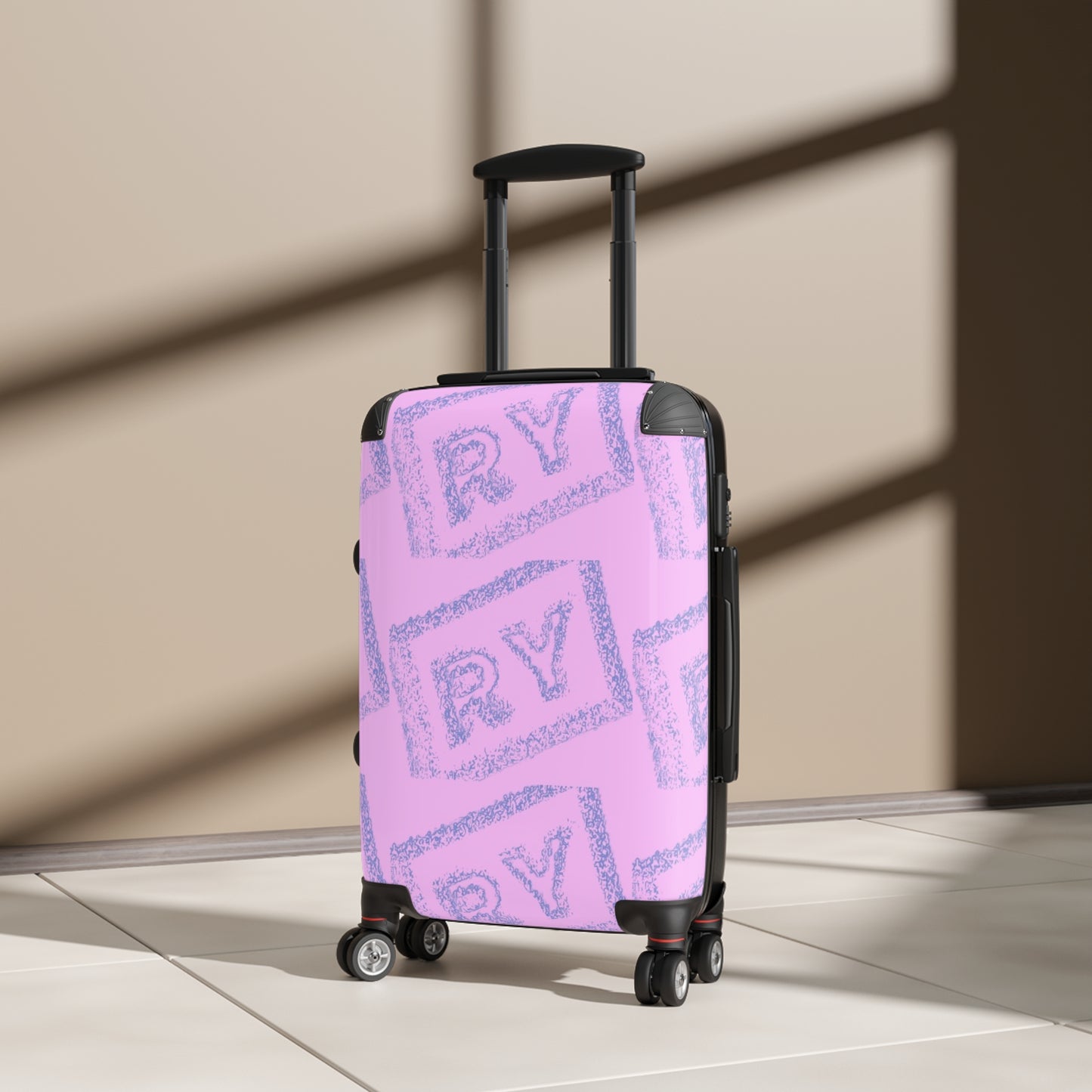 Stylish Pink Travel Suitcase with Stamped Design