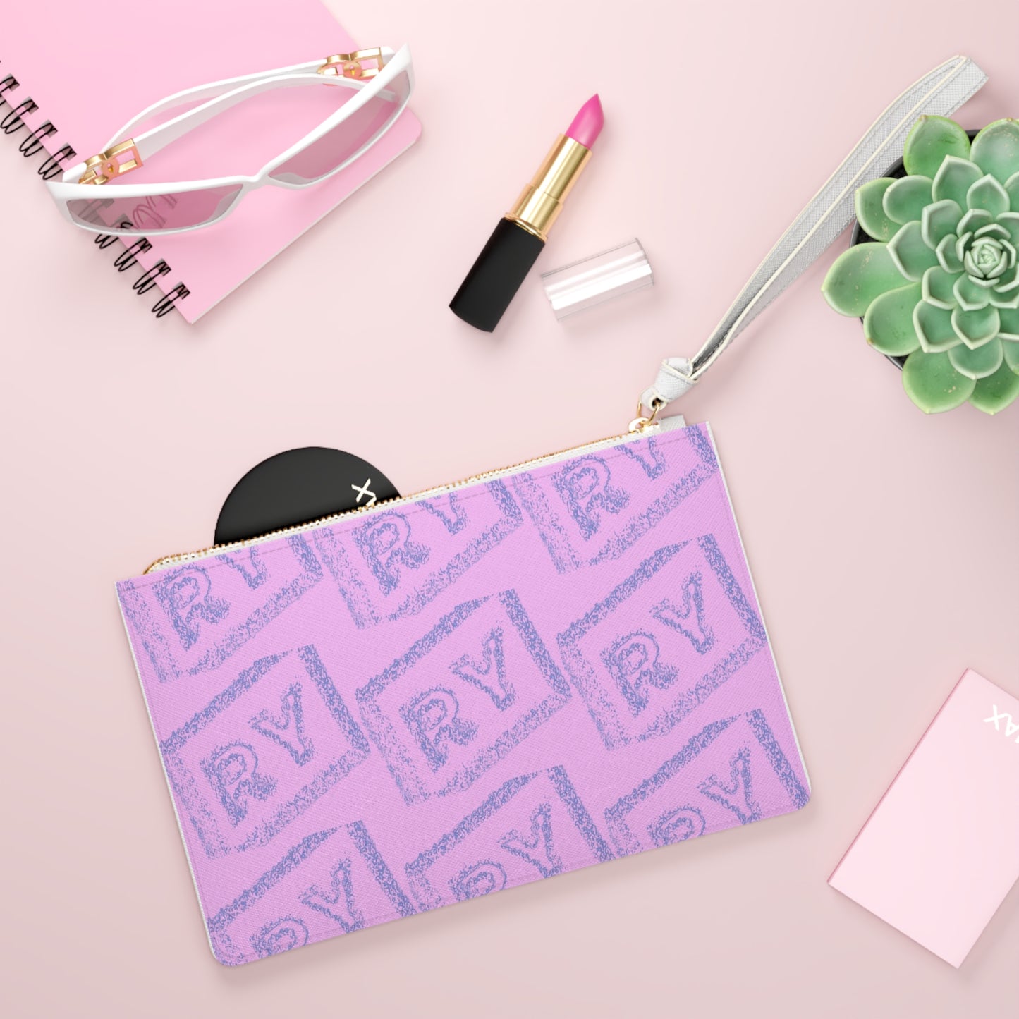Stylish Pink Clutch Bag with RV Stamp Design